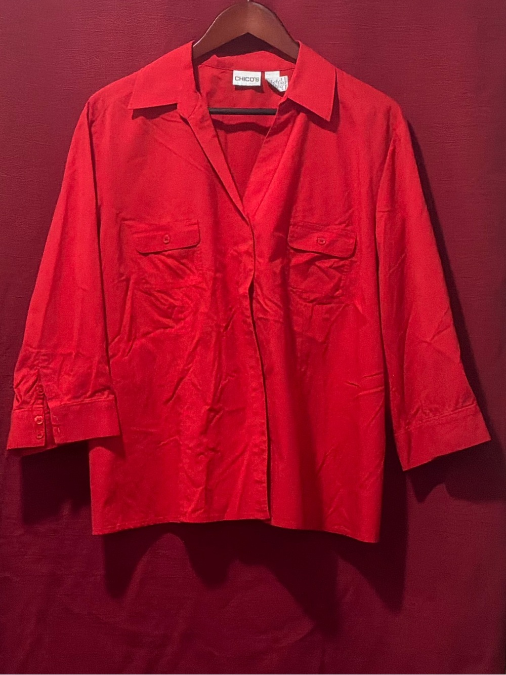 Chico's Vibrant Red Button-Front Collared Shirt